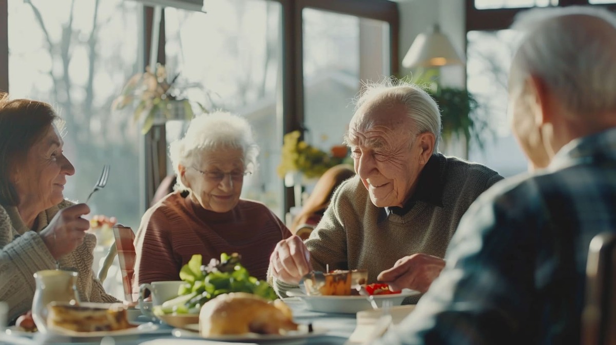 personnes âgés partageant un repas